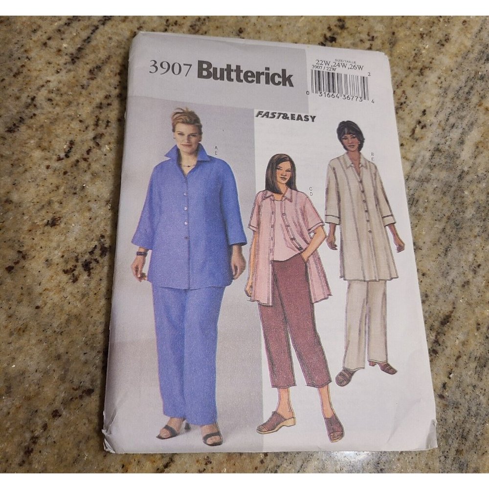 Women's TUNIC, SHIRT & PANTS Plus 22W-26W Butterick 3907 UNCUT Pattern Fast Easy